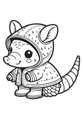 cute pangolin wearing hoodie kid coloring page design 
