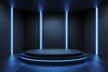 Neon blue lighting product display stage background