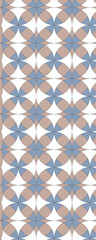 A geometric pattern featuring overlapping shapes in beige and blue, creating a visually appealing design.