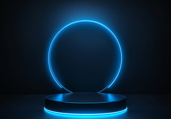 Neon blue lighting product display stage background