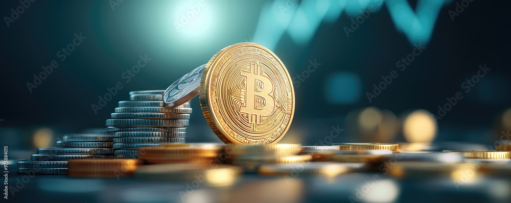Poster visual representation of financial decline, featuring coins cascading down a staircase alongside an 