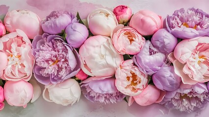 Pastel peony flowers as floral art background, botanical flatlay and luxury branding design