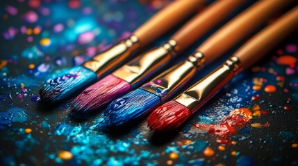 Obraz premium Vibrant Paintbrushes and Colorful Strokes in Artistic Action