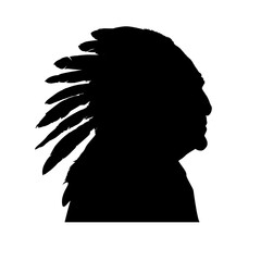 Silhouette of old Native American man in headdress side view, isolated