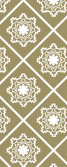 A geometric pattern featuring intricate white designs on a muted background, suitable for textiles or wallpapers.