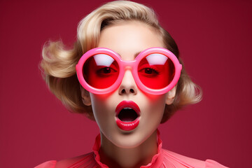 Fototapeta premium Surreal Portrait of a Woman in Oversized Sunglasses