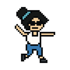 Obraz premium Cute pixel cartoon 8bit character woman lady run or running jog cardio lifestyle for decoration life style 8 bit female jog marathon exercise png vector.