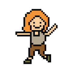 Cute pixel cartoon 8bit character woman lady run or running jog cardio lifestyle for decoration life style 8 bit female jog marathon exercise png vector.