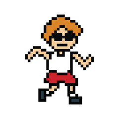 Cute pixel cartoon 8bit character man run or running jog cardio lifestyle for decoration life style 8 bit male boy jog marathon exercise png vector.