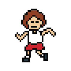 Cute pixel cartoon 8bit character man run or running jog cardio lifestyle for decoration life style 8 bit male boy jog marathon exercise png vector.