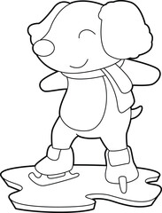 Dog Ice skating Ice skates Animal Vector Graphic Art Illustration