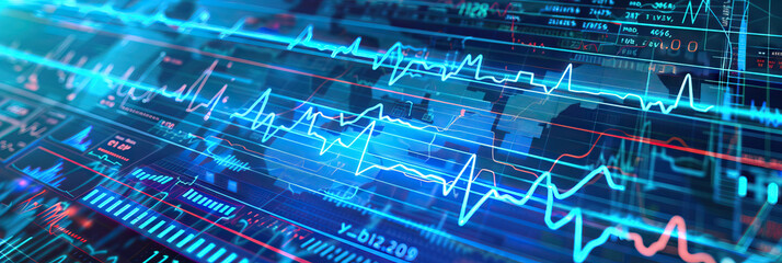Vibrant Vital Signs: A graph showing vital signs like heart rate and blood pressure, displayed on a digital monitor in a vibrant blue hue.