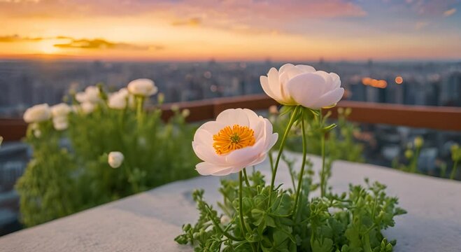 The humble little Crowfoot flower (Ranunculus peltatus) Swaying in the wind quietly blooming its fragrance of love wafting far away 4k animation