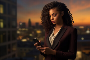 Urban Visionary: Tech-Savvy Businesswoman Overlooking the City