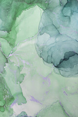 Soft green abstract watercolor artwork showcasing fluid shapes and gentle hues in harmonious tones,...