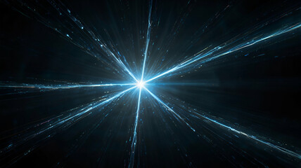Crystalline energy beams intersecting in a dark void.
