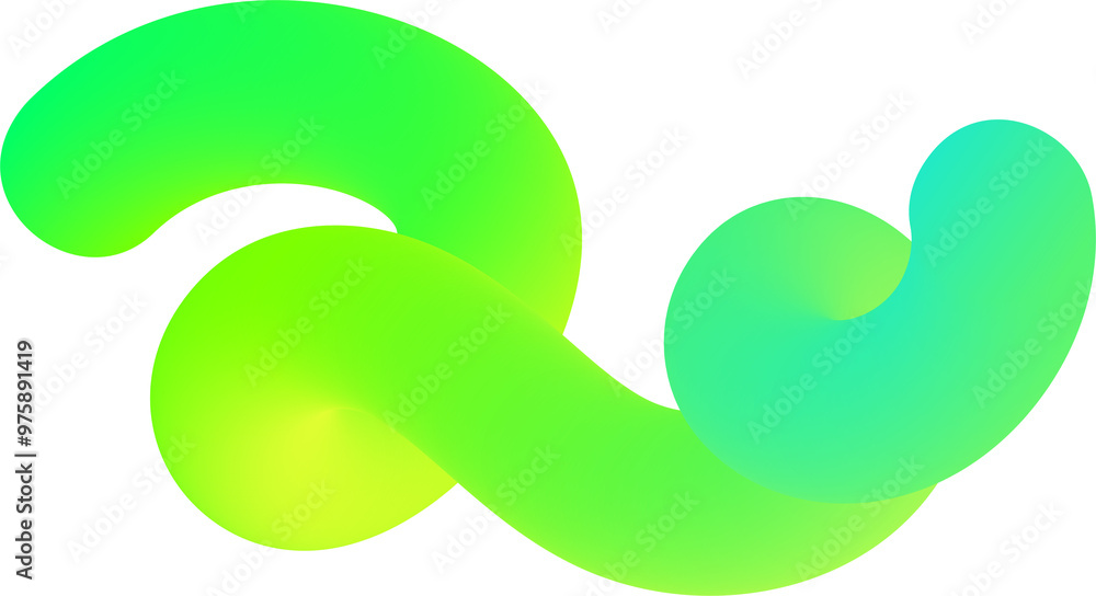 Poster 3d gradient shape. abstract green colored fluid swirl element. wavy blend spiral object. dynamic org