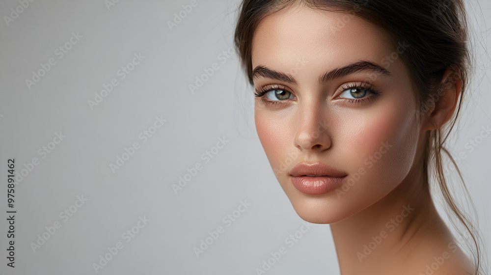 Canvas Prints close-up of a beautiful model's face with little makeup on a neutral background. ideal for advertisi