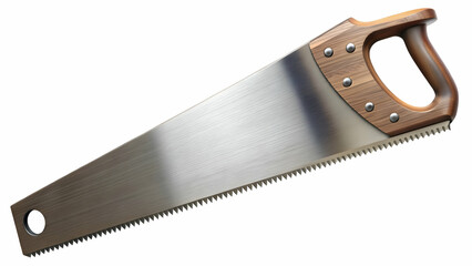 Long-handled hand saw with a sharp blade and wooden handle for cutting wood and other materials.