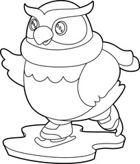 Owl Ice skating Ice skates Animal Vector Graphic Art Illustration