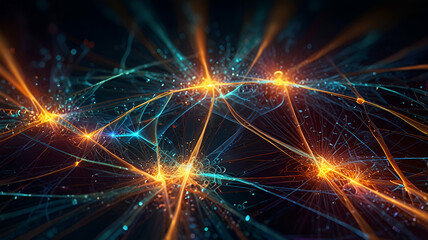 Fractalized energy pulses flowing through geometric forms.
