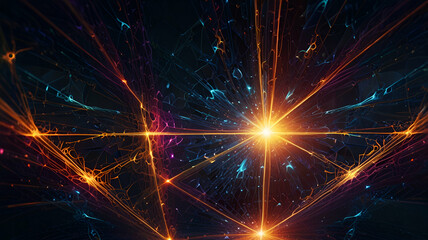 Fototapeta premium Fractalized energy pulses flowing through geometric forms. 