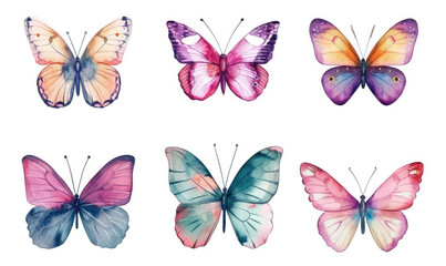 Butterflies clipart set. Pink butterfly. Girl baby shower design elements. Party invitation, birthday celebration. Spring or summer decoration