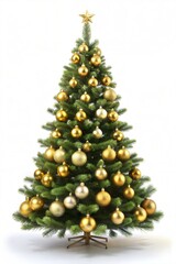 Fototapeta premium Christmas Tree with Golden Decorations, Classic Holiday Theme