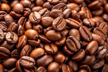Naklejka premium Close-up of roasted coffee beans in warm brown tones