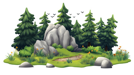 3d cartoon clipart mountain forest landscape isolated on transparent background
