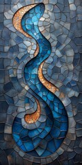 Intricate mosaic design featuring flowing blue and orange patterns.