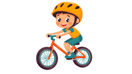 Flat cartoon of a cheerful child riding a bike isolated on transparent background