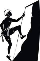 Silhouette of a Climber Scaling a Steep Rock Face