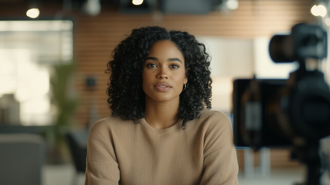 cinematic documentary scene featuring an intimate interview with a subject speaking into the camera. The setup should include natural lighting and a minimalistic background to keep
