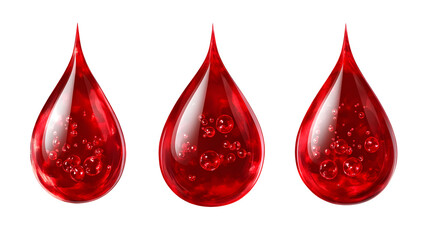 Obraz premium Set of 3D red blood drop isolated on transparent background