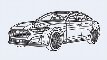 Fototapeta premium car sketch with black line only isolated with white background