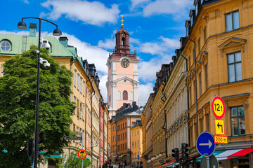 スウェーデン ストックホルム大聖堂がそびえ立つ旧市街、ガムラスタンの街並み