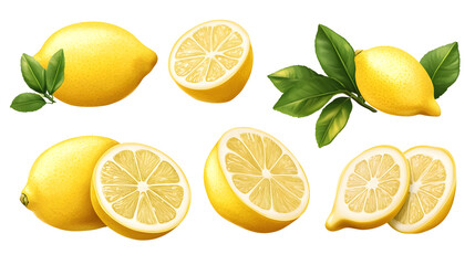 Fototapeta premium Set of Lemon isolated on transparent background