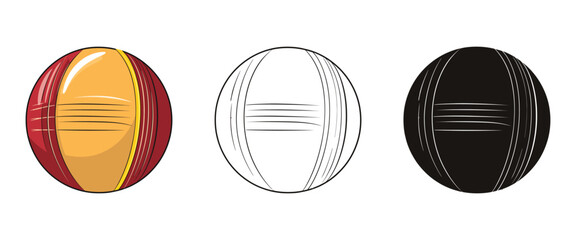 Fototapeta premium Cricket ball vector illustration, outline, silhouette on white background