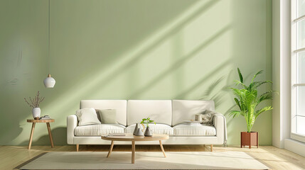 Cozy Minimalist Living Room with Sofa. family room. comfortable room
