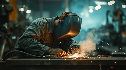 Welder at Work in a Factory