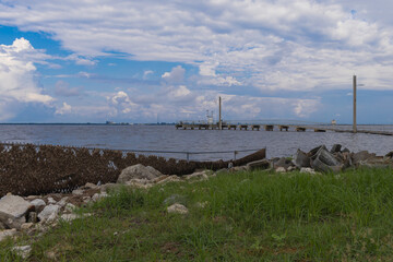 Picnic Island Park City of Tampa Bay Florida USA. A recreation vacation location in Florida that is beachfront and allows dogs to play in the sand. A beautiful mid morning in September 2024