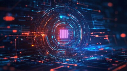 Abstract Technology Interactive Icon on Digital Pattern