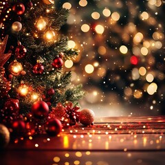 Festive Christmas Tree with Ornaments and Glittering Lights Christmas Wallpaper