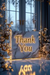 Cozy thank you sign surrounded by warm lighting and autumn foliage decor