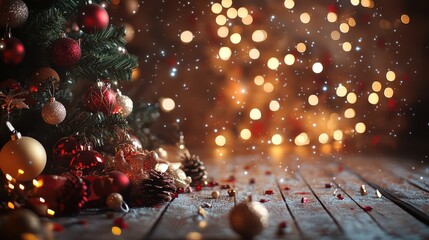 Festive Christmas Tree with Ornaments and Glittering Lights Christmas Wallpaper