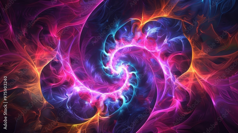 Poster vibrant swirling colors of a cosmic nebula captured in deep space, creating a mesmerizing visual eff