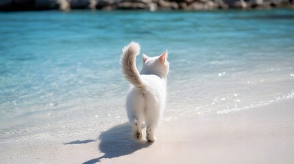 ビーチを歩くネコ