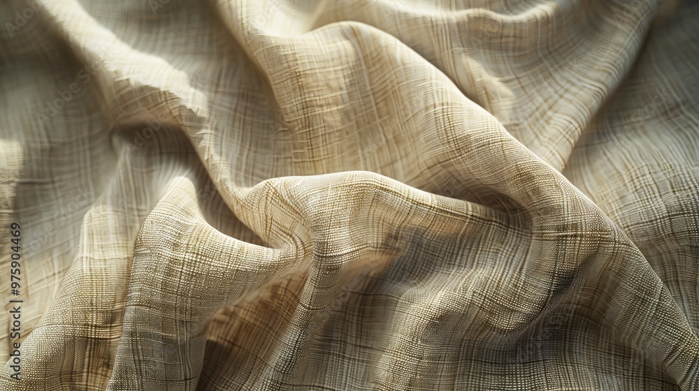 Poster soft textured fabric draped elegantly on a surface, showcasing intricate patterns and natural colors