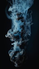 Fototapeta premium Dark smoke gracefully ascends, forming intricate, swirling shapes in a soft-lit setting.